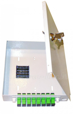 КРНл-8-SCA, Кросс оптический настенный Предсобран 8SCA КРНл-8-SC, дверь, стальной, ложемент 8 SC SM APC пигтейл +адаптер +гильзы 